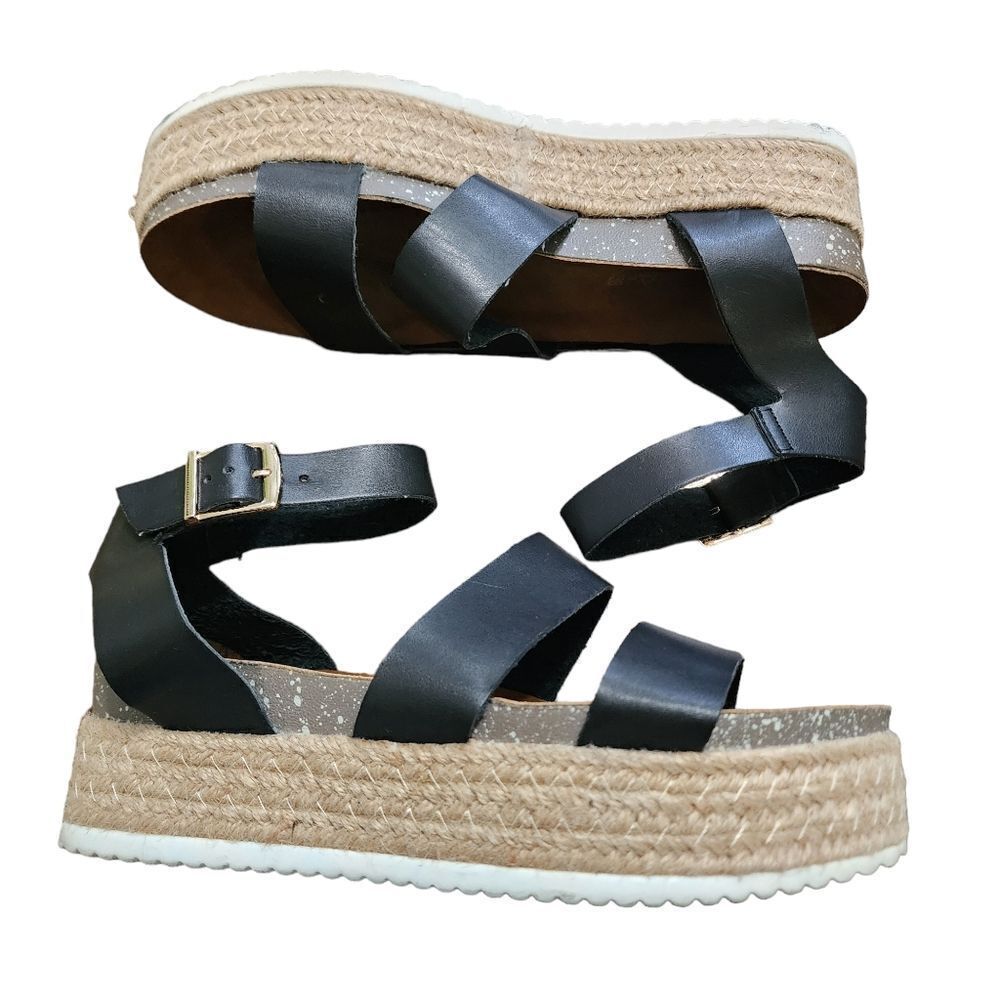 Patrizia black leather platform espadrilles sandals 8.5